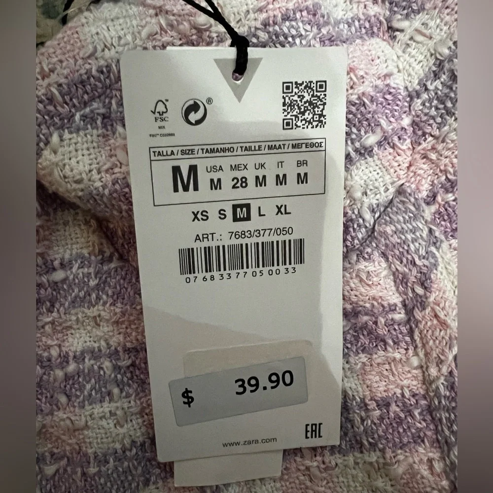 Zara Pink Purple Tweed Plaid Corset Bustier Crop Top Medium